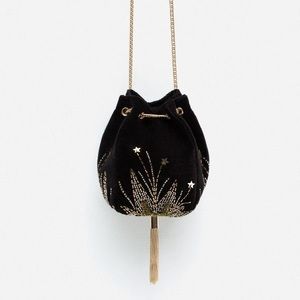 Zara Velvet Chain Bucket Bag